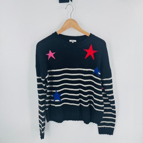Rails Perci Black Stripe Star Wool Alpaca Blend Sweater Knit Pullover Size M - Picture 2 of 8